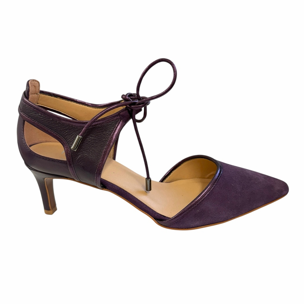 Franco Sarto Plum Leather Suede Lace-Up Kitten Heel Pumps Women’s Size 6 - Picture 7 of 10